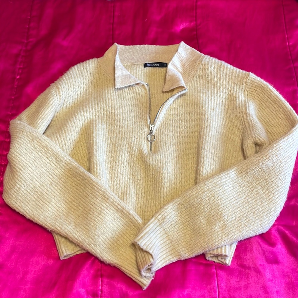 Boohoo Creme Half Zip Sweater